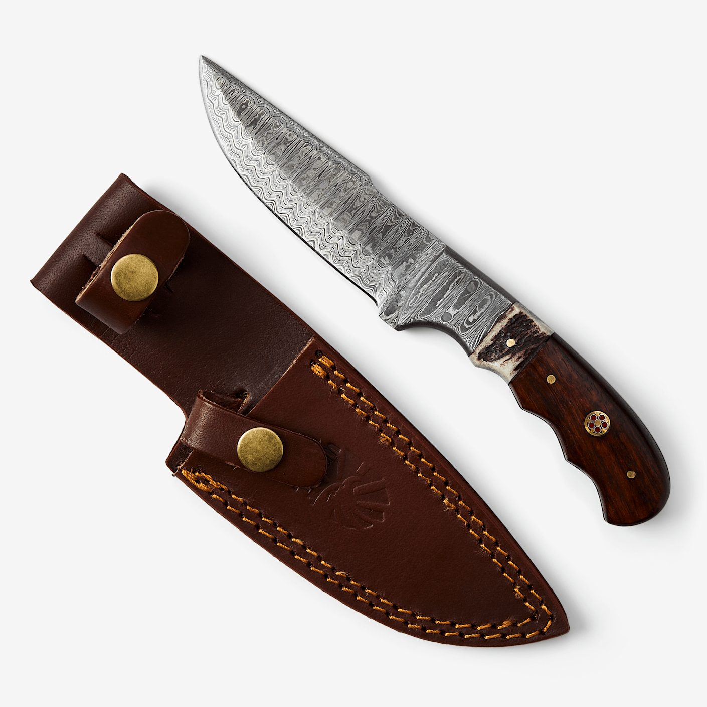 Premium Damascus Steel Hunting Knife with Stag Horn Grip - 10